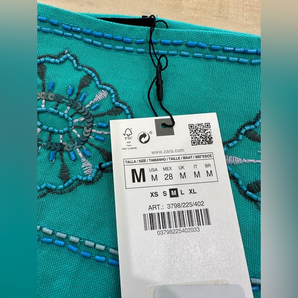 Zara beaded mini skirt high waisted turquoise nwt - Picture 10 of 11
